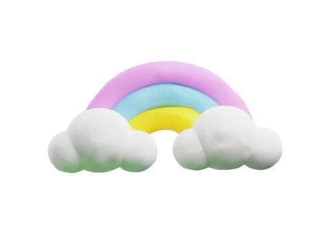 Rainbow in the clouds banner 3D realistic render vector illustration isolated. Illustrazione stock