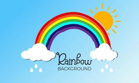 Rainbow with clouds on blue background. Color rainbow with clouds, sky. Vector Stock Illustration