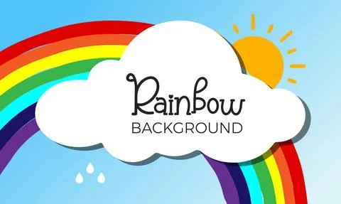 Rainbow with clouds on blue background. Color rainbow with clouds, sky. Vector Illustrazione stock