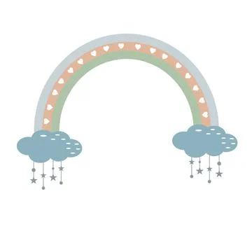 Rainbow on clouds with boho pattern, color isolated vector illustration, icon Illustrazione stock
