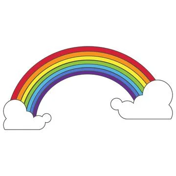 Rainbow with clouds. A cartoon illustration of a rainbow and clouds Stock Illustration