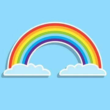 Rainbow with clouds. A cartoon illustration of a rainbow and clouds Stock Illustration