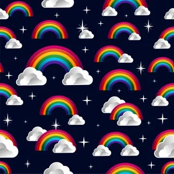 Rainbow with clouds cartoon seamless pattern Stock Illustration