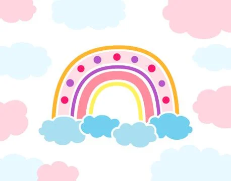 Rainbow with clouds flat cartoon card kids vector イラスト素材
