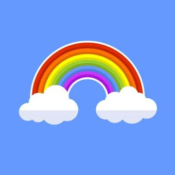 Rainbow With Clouds. Flat Style Icon. Vector Stock Illustration
