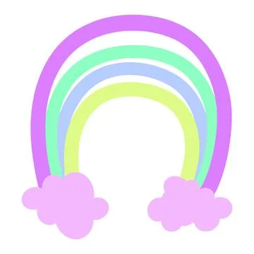 Rainbow with clouds hand drawn illustration. Vector isolated on white background Illustrazione stock
