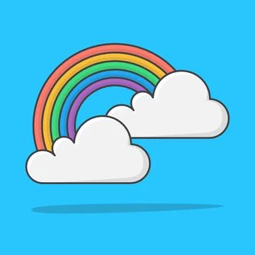 Rainbow With Clouds Isolated Vector Icon Illustration. Weather Phenomena Symb Stock Illustration
