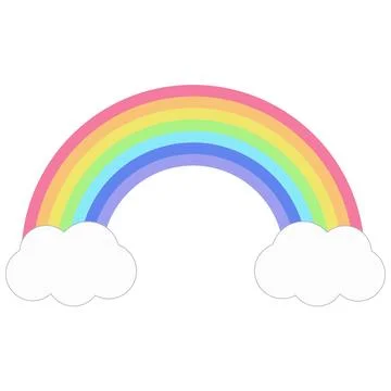 Rainbow with clouds on white background Stock Illustration