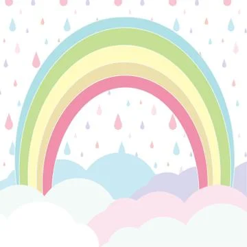 Rainbow with cloudy on Rain pattern. Cloudy and Rainy Background. Stock Illustration