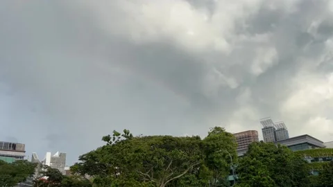 Rainbow in Cloudy Sky Stock Footage 167068638