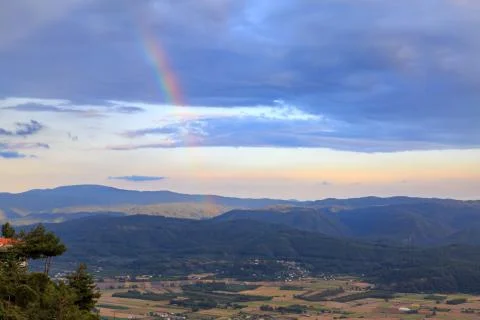 Rainbow on cloudy sky in sakar passage in mugla, turkey Stock Photos