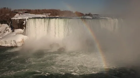 Rainbow   cold day in Niagara Falls Stock Footage 87606911