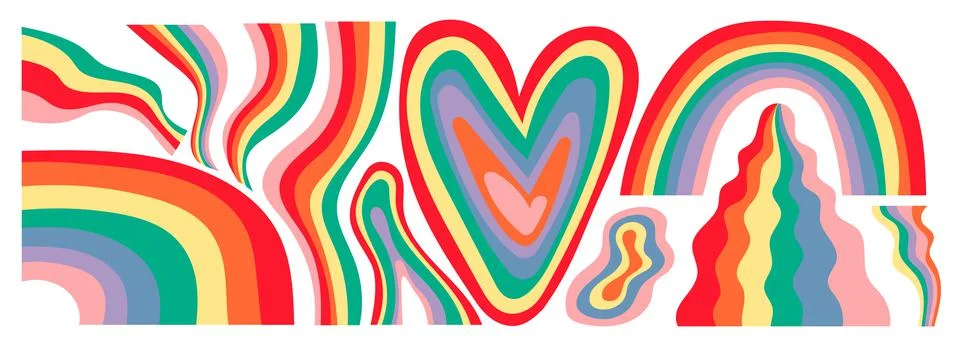 Rainbow collage elements set, 90s aesthetic, pride month vector illustration 스톡 일러스트