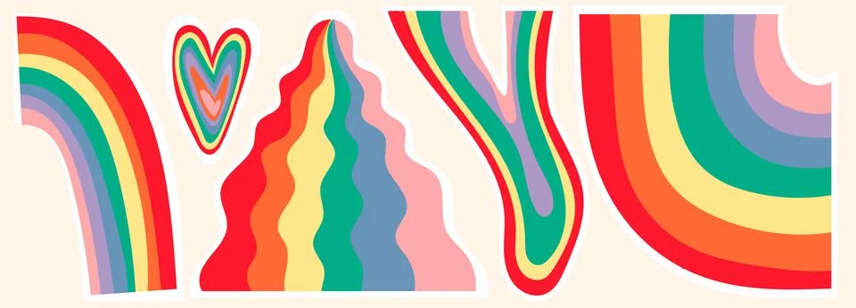 Rainbow collage elements set, 90s aesthetic, pride month vector illustration Stock Illustration