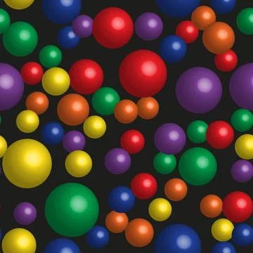Rainbow Color Balls Seamless Pattern on Black Stock Illustration