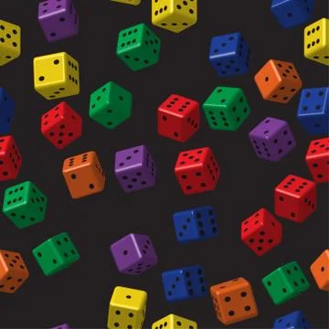 Rainbow Color Dice Seamless Pattern, 3D Illustration Stock Illustration