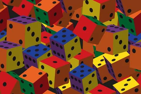 Rainbow Color Dice Seamless Pattern, 3D Illustration Stockillustratie