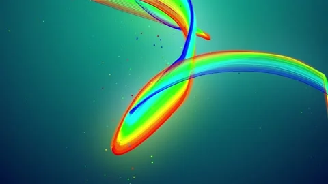 Rainbow color glow lines fly in air, smoothly oscillation and wave. 3d abstract Video stock 147557142