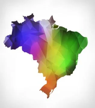 Rainbow color map of Brasil with geometric triangle design Stock Illustration