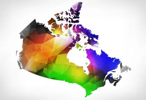 Rainbow color map of Canada with geometric triangle design. Raster version 库存插图