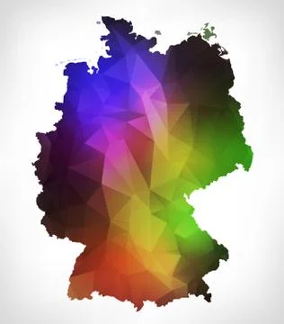 Rainbow color map of Germany with geometric triangle design. Raster version 库存插图