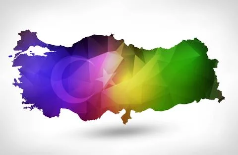 Rainbow color map of Turkey with geometric triangle design. Raster version イラスト素材