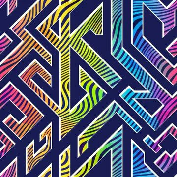 Rainbow color maze seamless pattern Stock Illustration