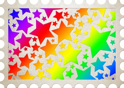 Rainbow color. Postage stamp. Empty blank for design. Post card. Stock Illustration