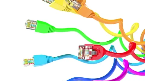 Rainbow color wire internet connections on white bg able to loop endless Stock Footage 315021367