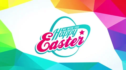 Rainbow colored 3d polygons and triangles surrounding text we wish you happy Stock-Footage 130601288