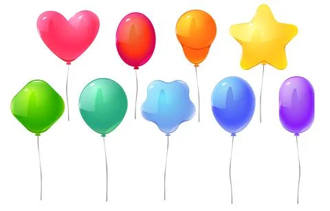 Rainbow colored air balloons different shapes Stock Illustration