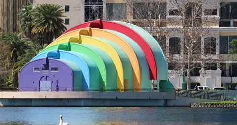 Rainbow Colored Amphitheater At Lake Eola Stock Footage 134686691