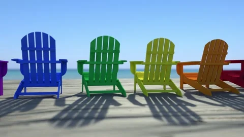 Rainbow colored beach chairs - closeup Stock-Footage 255960800