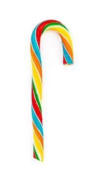 Rainbow colored candy cane isolated on white background Stock Photos