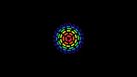 Rainbow colored circular logo composed of dashed lines on a animation black.. Stock Footage 321997266