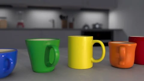 Rainbow colored coffee mugs - close-up Vídeos de archivo 256812325