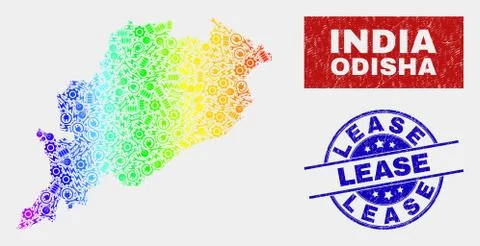 Rainbow Colored Construction Odisha State Map and Distress Lease Seals 스톡 일러스트