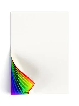 Rainbow colored curled corner on a blank document mock up Stock Illustration