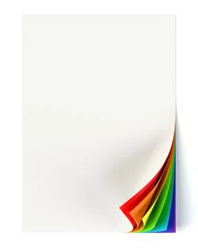 Rainbow colored curled corner on a blank document mock up Stock Illustration