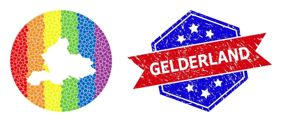 Rainbow Colored Dot Map of Gelderland Province Mosaic with Stencil for LGBTQ and Stock Illustration