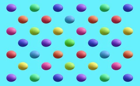 Rainbow Colored Easter Egg Pattern on Arctic Blue Background 스톡 사진