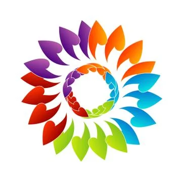 Rainbow colored floral design element or logo for web use Stock Illustration