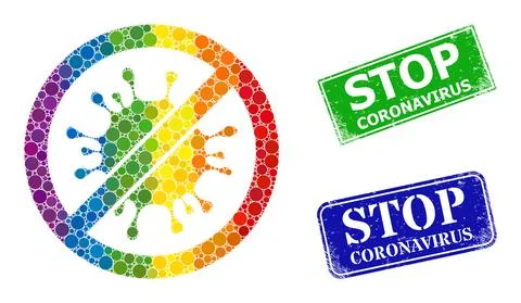 Rainbow colored gradient circle mosaic no coronavirus, and Stop Coronavirus s Stock Illustration