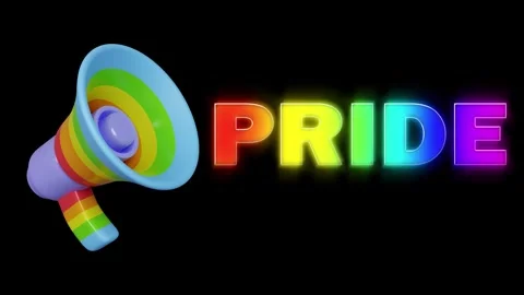 Rainbow Colored Megaphone Loudspeaker Next to Pride Word Design. Stock Footage 340283468