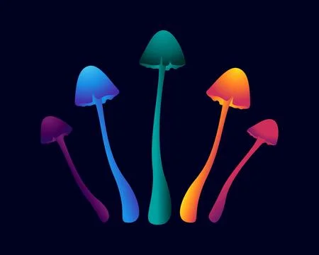 Rainbow Colored Mushrooms Stock Illustration