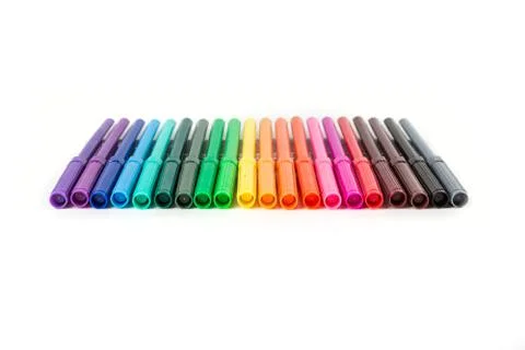 Rainbow colored pack of markers isolated on white background Stock Photos