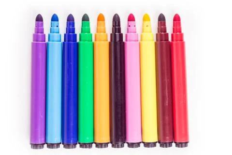 Rainbow colored pack of markers isolated on white background Stock Photos