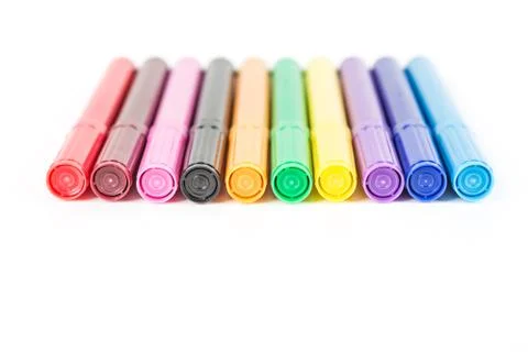 Rainbow colored pack of markers isolated on white background Stock Photos