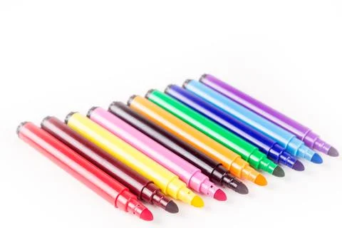 Rainbow colored pack of markers isolated on white background Stock Photos