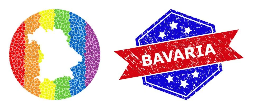 Rainbow Colored Pixel Map of Bavaria State Collage with Empty Space for LGBTQ Stock Illustration